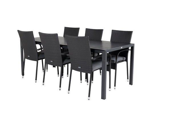 Esszimmergruppe BREAK,ANNA Esstisch 205*90 Schwarz + 6 Esszimmerstühle Schwarz