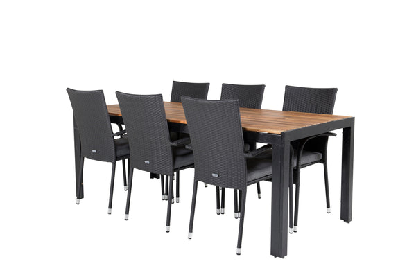 Matgrupp BOIS, ANNA Matbord 205*90 Natur + 6st Matstolar Svart