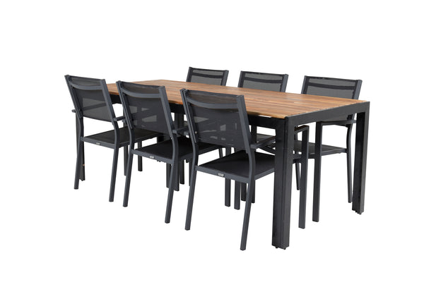 Esszimmergruppe BOIS, COPACABANA Esstisch 205*90 Natur + 6 Esszimmerstühle Schwarz