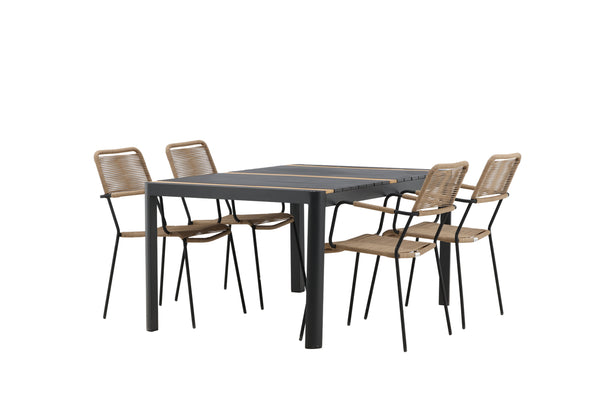 Matgrupp LINDOS & TOGO Matstolar 4st Brun + Matbord 150x90 Svart