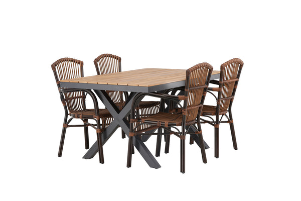Matgrupp GARCIA & GALERA Matbord 150x90x74 Natur + 4st Matstolar Brun