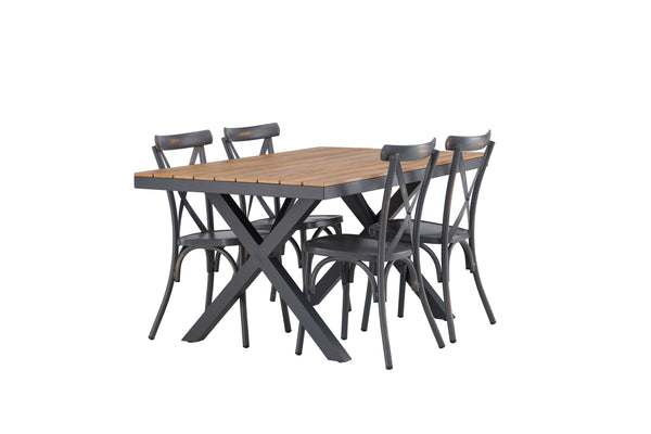 Matgrupp GARCIA & TABLAS Matbord 150x90x74 Natur + Matstolar 4st Mörkgrå