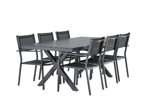 Matgrupp COPACABANA & GARCIA Matstolar 6st Svart + Matbord 200x100x74 Svart