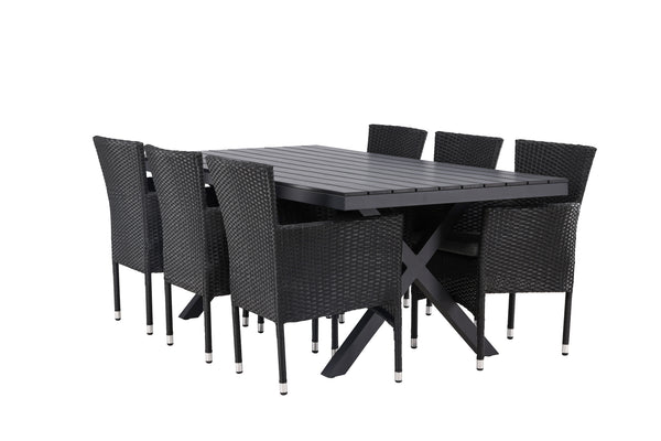 Matgrupp GARCIA & MALINA Matbord 200x100x74 Svart + Matstolar 6st Svart