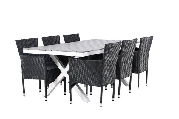 Esszimmergruppe GARCIA & MALINA Esstisch 200x100x74 Grau + Esszimmerstühle 6 Stück Schwarz