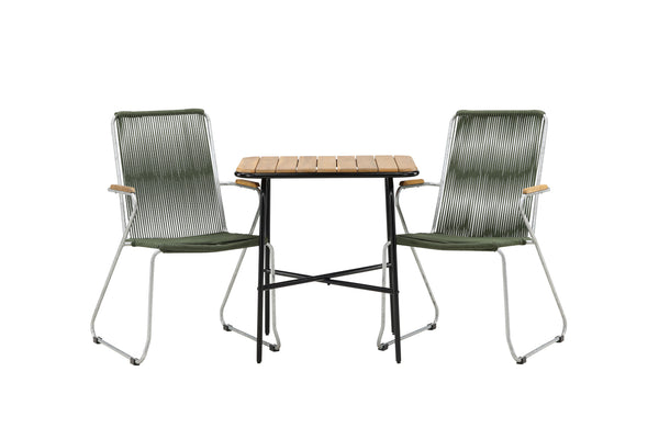 Cafégrupp HOLMBECK & BOIS Cafebord 70x88x74 Natur + Matstolar 2st Grön