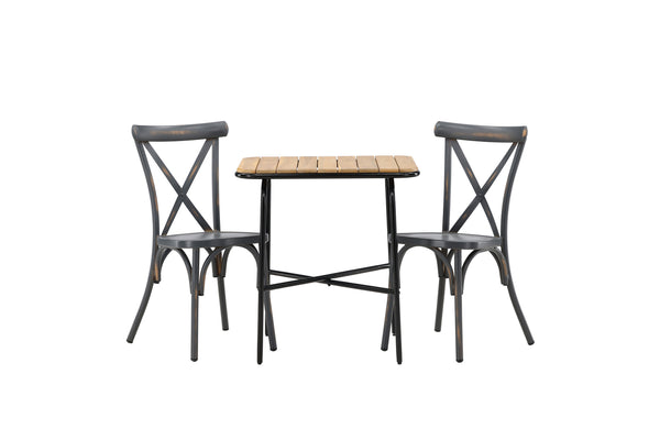 Cafégrupp HOLMBECK & TABLAS Cafebord 70x88x74 Natur + Matstolar 2st Mörkgrå