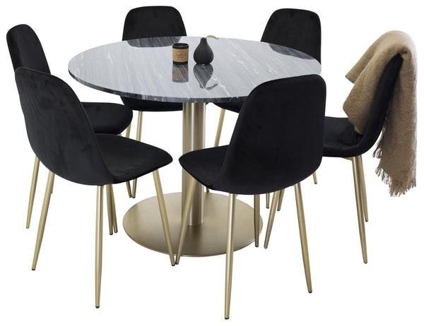 Matgrupp ESTELLE & POLAR Matbord ⌀106 + 6st Matstolar Svart