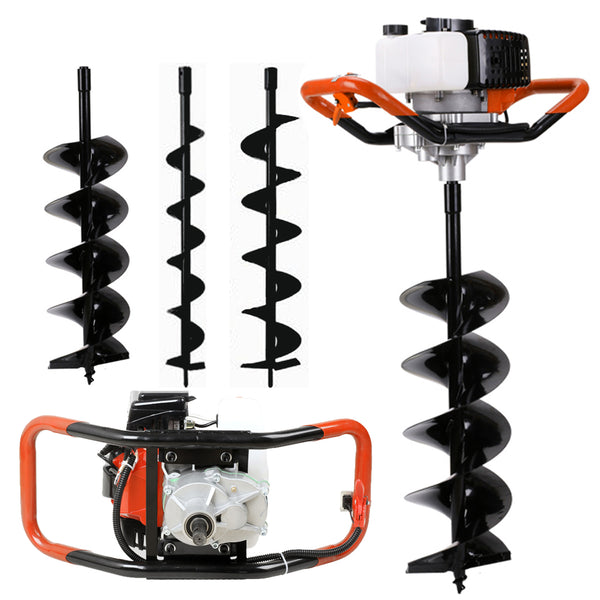 Petrol-powered HERZBERG Earth auger IE44F-5 / 52cc / 1.46 kW Orange, Silver