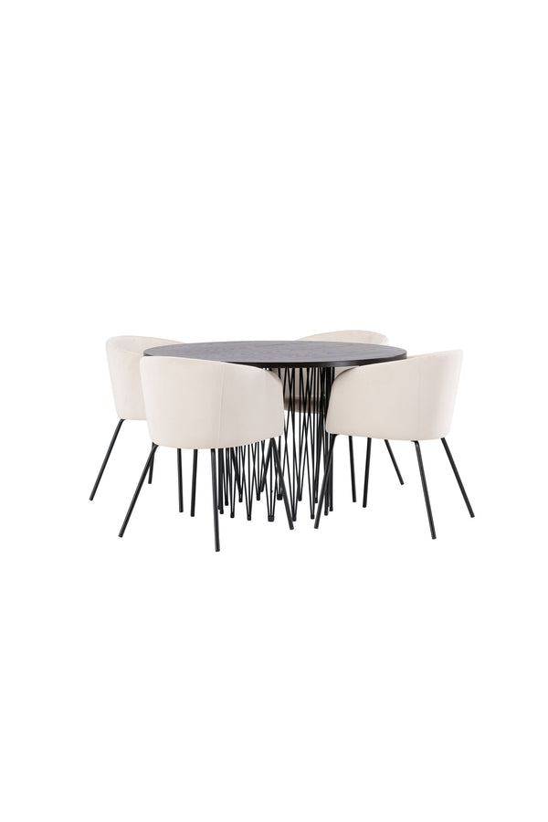 Esszimmergruppe BERIT & STONE 4 Esszimmerstühle Beige + Esstisch ⌀120