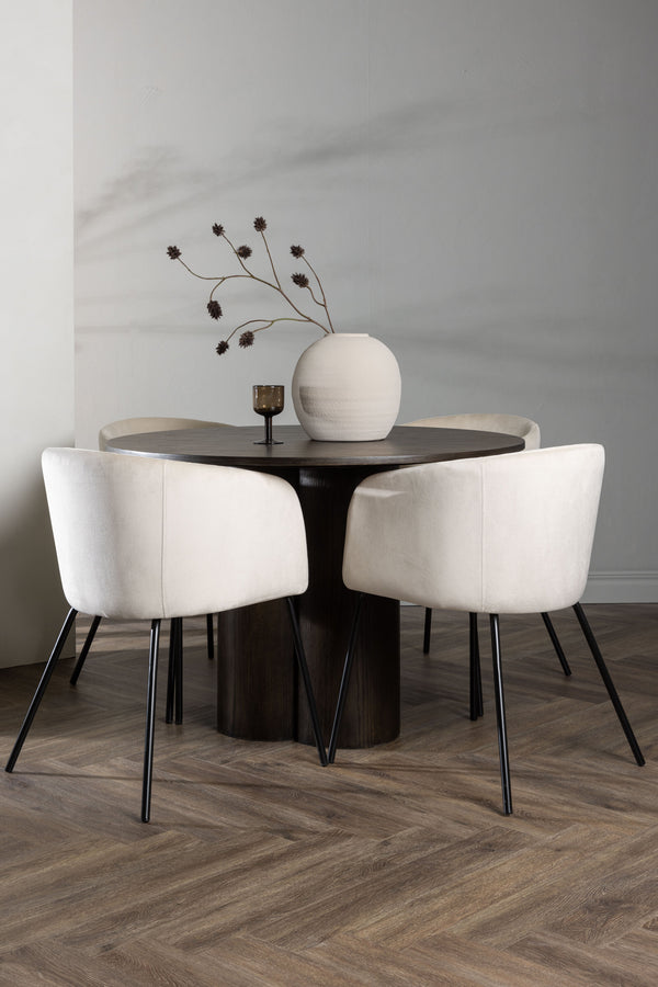 Esszimmergruppe BERIT & OLIVIA 4 Esszimmerstühle Beige + Esstisch ⌀110