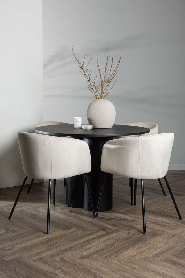 Esszimmergruppe BERIT & OLIVIA 4 Esszimmerstühle Beige + Esstisch ⌀110