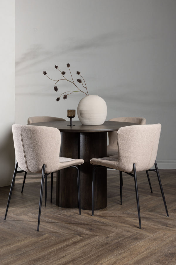 Matgrupp MODESTO & OLIVIA 4st Matstolar Beige + Matbord ⌀110