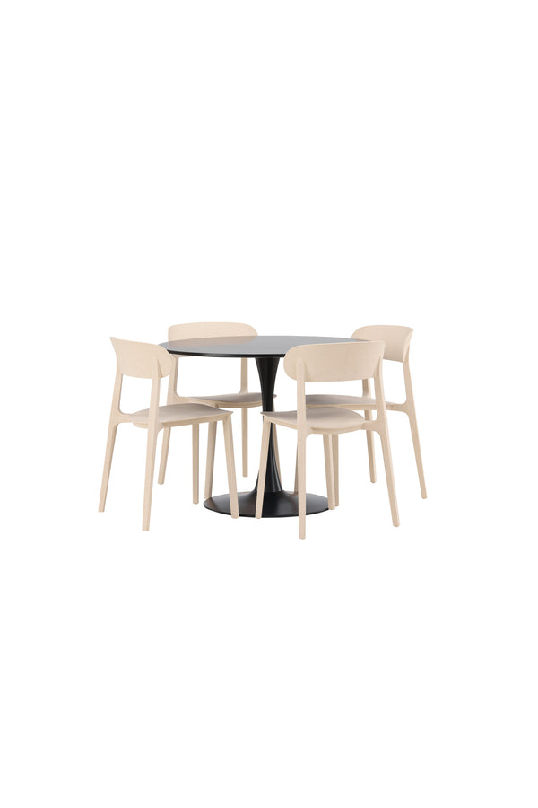 Esszimmergruppe ÅSTOL & GLADE 4 Esszimmerstühle Beige + Esstisch ⌀100