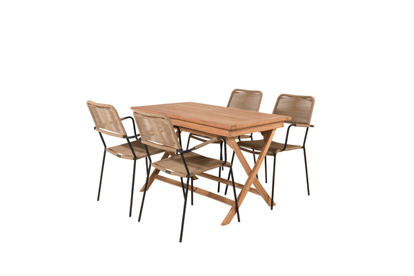 Matgrupp KENYA & LINDOS Matbord 120x70x75 Natur + Matstolar 4st Brun