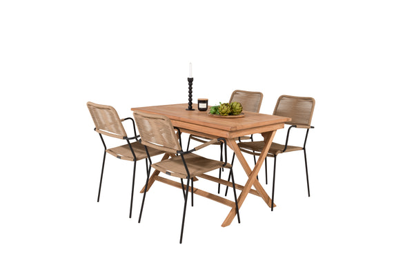 Matgrupp KENYA & LINDOS Matbord 120x70x75 Natur + Matstolar 4st Brun