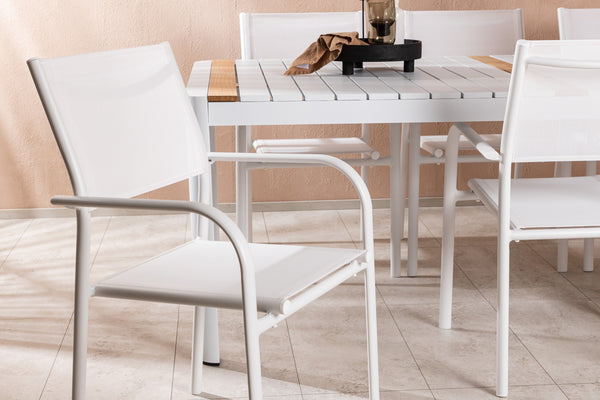 TOGO & SANTORINI Rektangulära Matbord 200x100 Vit + Matstolar 6st Vit