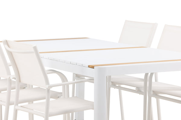 TOGO & SANTORINI Rektangulära Matbord 200x100 Vit + Matstolar 6st Vit