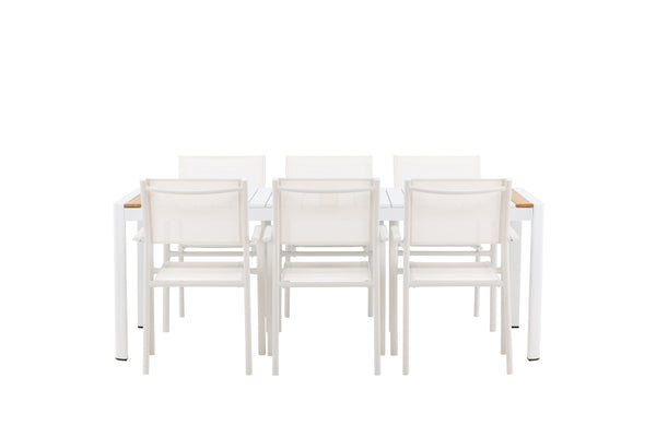 TOGO & SANTORINI Rektangulära Matbord 200x100 Vit + Matstolar 6st Vit