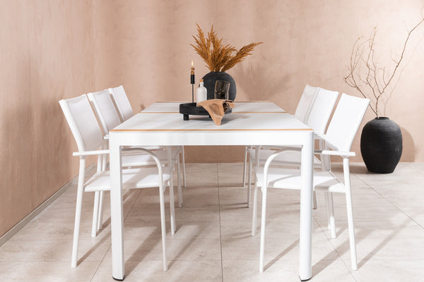 TOGO & SANTORINI Rektangulära Matbord 200x100 Vit + Matstolar 6st Vit