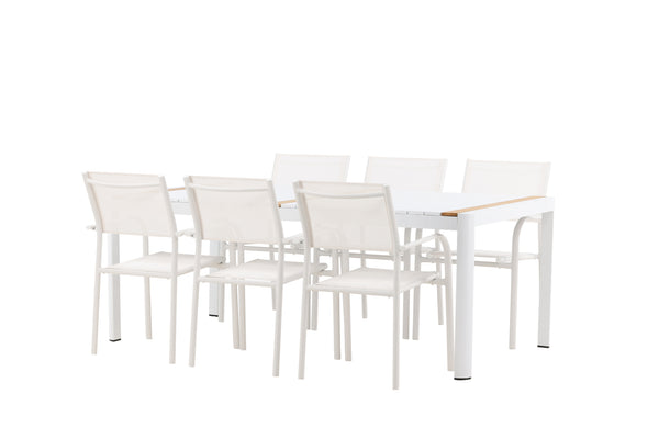 TOGO & SANTORINI Rektangulära Matbord 200x100 Vit + Matstolar 6st Vit