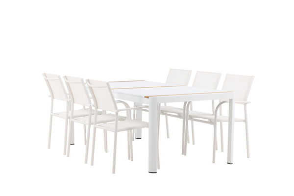 TOGO & SANTORINI Rektangulära Matbord 200x100 Vit + Matstolar 6st Vit
