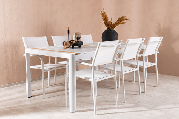 TOGO & SANTORINI Rektangulära Matbord 200x100 Vit + Matstolar 6st Vit