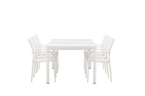 TOGO & SANTORINI Rektangulära Matbord 200x100 Vit + Matstolar 6st Vit