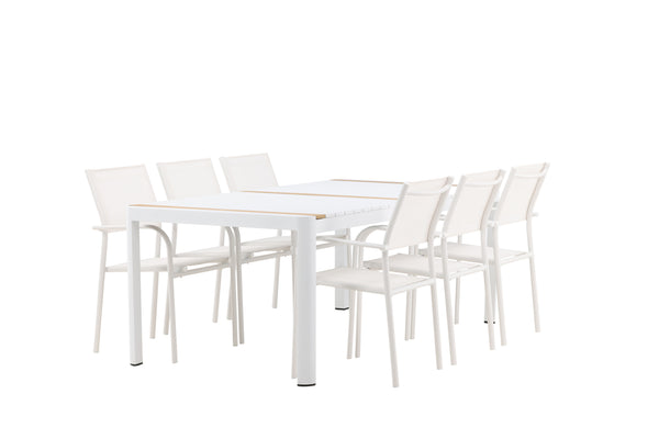 TOGO & SANTORINI Rektangulära Matbord 200x100 Vit + Matstolar 6st Vit