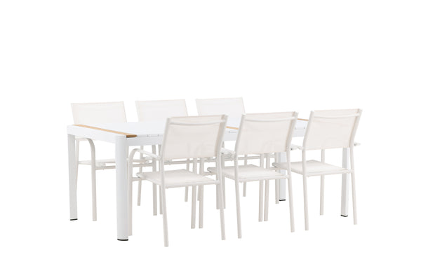 TOGO & SANTORINI Rektangulära Matbord 200x100 Vit + Matstolar 6st Vit