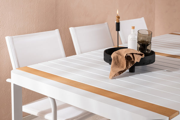 TOGO & SANTORINI Rektangulära Matbord 200x100 Vit + Matstolar 6st Vit