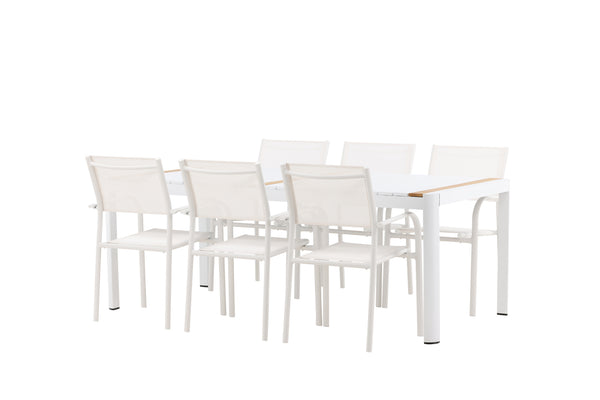 TOGO & SANTORINI Rektangulära Matbord 200x100 Vit + Matstolar 6st Vit