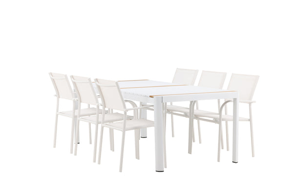 TOGO & SANTORINI Rektangulära Matbord 200x100 Vit + Matstolar 6st Vit