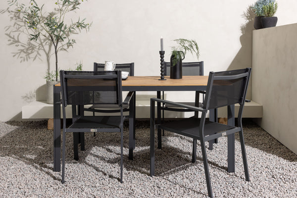 Esszimmergruppe COPACABANA &amp; BREAK Esszimmerstühle 4 Stück Schwarz + Esstisch 150x90x74 Natur