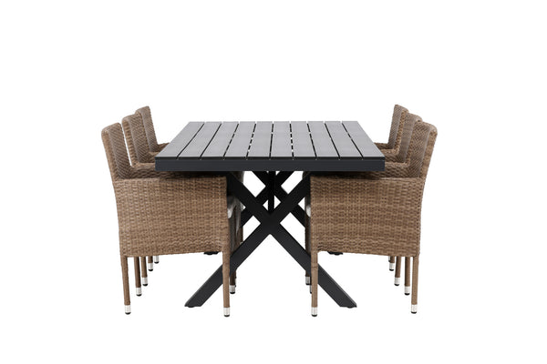 Matgrupp GARCIA & MALINA Matbord 200x100x74 Svart + Matstolar 6st Natur