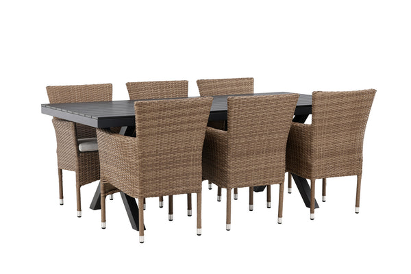Matgrupp GARCIA & MALINA Matbord 200x100x74 Svart + Matstolar 6st Natur