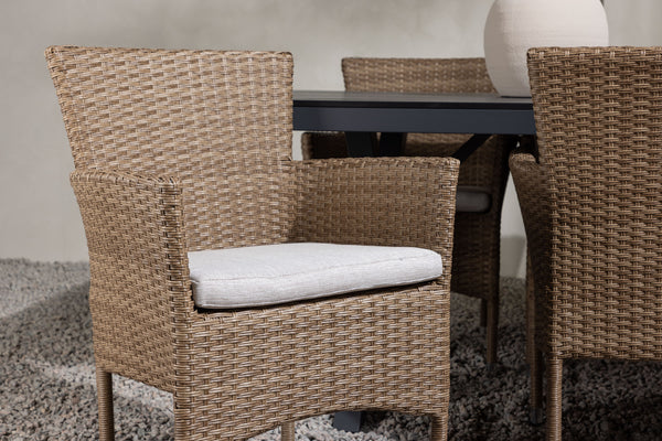 Matgrupp GARCIA & MALINA Matbord 200x100x74 Svart + Matstolar 6st Natur