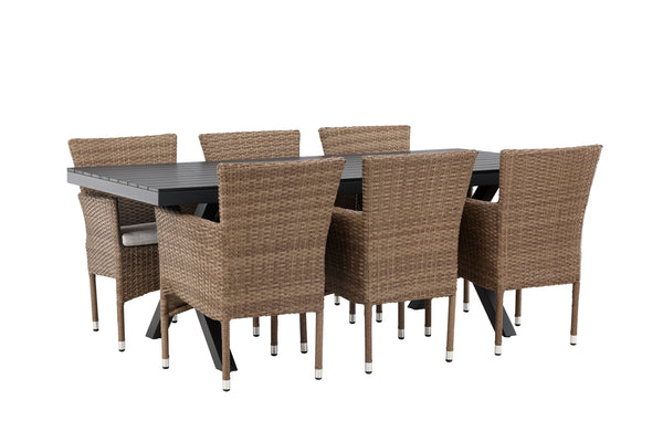 Matgrupp GARCIA & MALINA Matbord 200x100x74 Svart + Matstolar 6st Natur