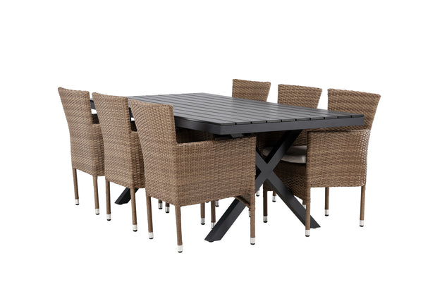 Matgrupp GARCIA & MALINA Matbord 200x100x74 Svart + Matstolar 6st Natur