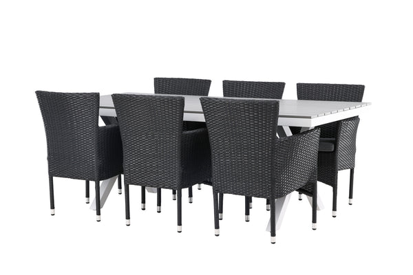 Esszimmergruppe GARCIA &amp; MALINA Esstisch 200x100x74 Grau + Esszimmerstühle 6 Stück Schwarz