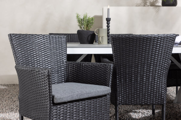 Esszimmergruppe GARCIA &amp; MALINA Esstisch 200x100x74 Grau + Esszimmerstühle 6 Stück Schwarz