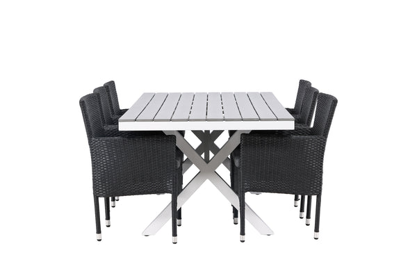Esszimmergruppe GARCIA &amp; MALINA Esstisch 200x100x74 Grau + Esszimmerstühle 6 Stück Schwarz