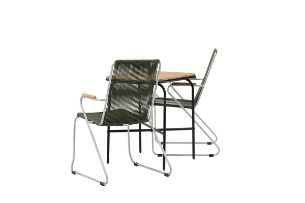 Cafégrupp HOLMBECK & BOIS Cafebord 70x88x74 Natur + Matstolar 2st Grön