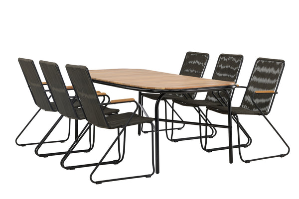 Matgrupp HOLMBECK & BOIS Matbord 200x90x75 Natur + Matstolar 6st Mörkgrå