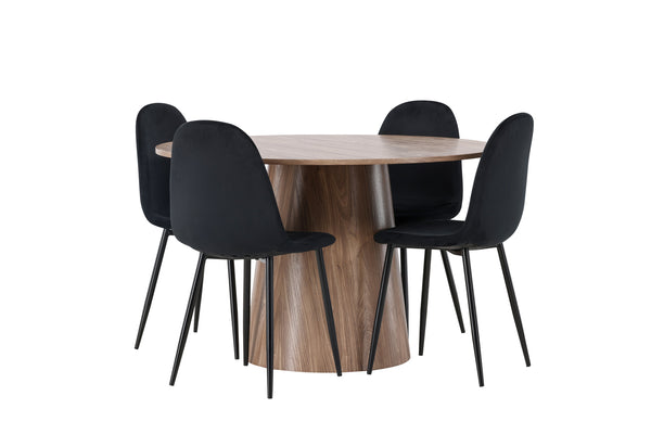 Matgrupp POLAR & LANZO Matstolar 4st Svart + Runda Matbord 75x120 Natur
