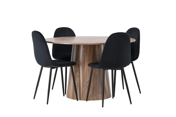 Matgrupp POLAR & LANZO Matstolar 4st Svart + Runda Matbord 75x120 Natur