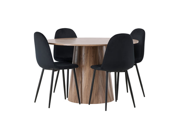 Matgrupp POLAR & LANZO Matstolar 4st Svart + Runda Matbord 75x120 Natur