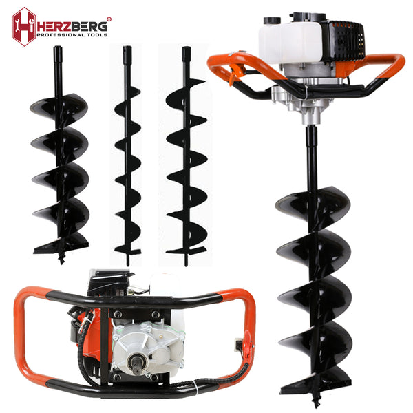 Petrol-powered HERZBERG Earth auger IE44F-5 / 52cc / 1.46 kW Orange, Silver