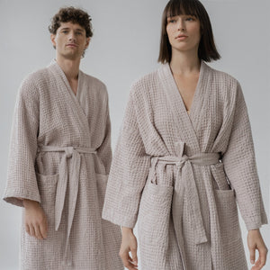 Honeycomb Waffle Bathrobe - Powder