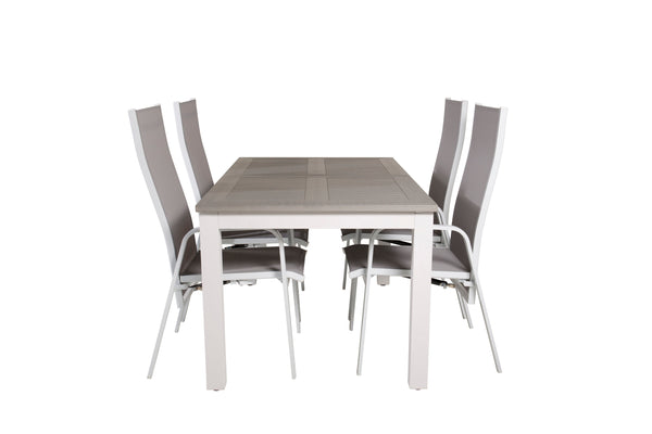Matgrupp ALBANY Matbord 160/240*100 + COPACABANA Liggstol 4st Vit/Grå